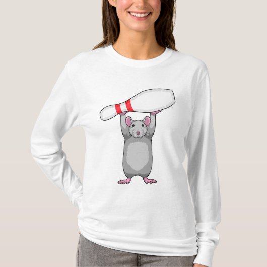 Muis bij Bowling met Bowling-pin T-shirt (Voorkant)