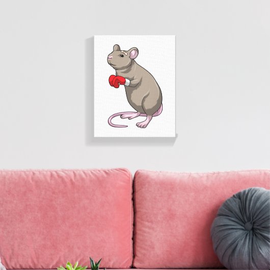Muis bij Boxing met gebarsten handschoenen Canvas Afdruk (Insitu (Woonkamer))