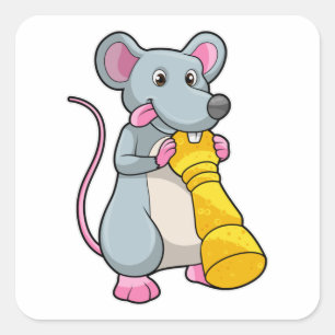 Muis bij Chess met Chess-stuk Pawn Vierkante Sticker