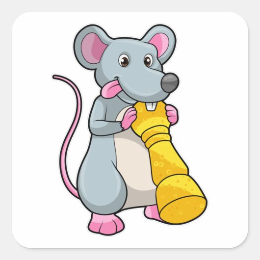 Muis bij Chess met Chess-stuk Pawn Vierkante Sticker (Voorkant)