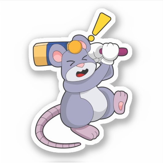 Muis bij Cricket met cricket bat Sticker (Voorkant)