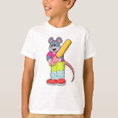 Muis bij Cricket met cricket bat T-shirt (Voorkant)