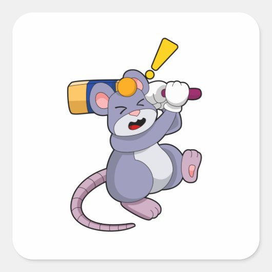 Muis bij Cricket met cricket bat Vierkante Sticker (Voorkant)