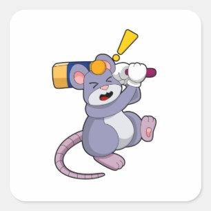 Muis bij Cricket met cricket bat Vierkante Sticker