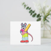 Muis bij Cricket met cricketbat Briefkaart (Staand voorkant)