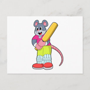 Muis bij Cricket met cricketbat Briefkaart