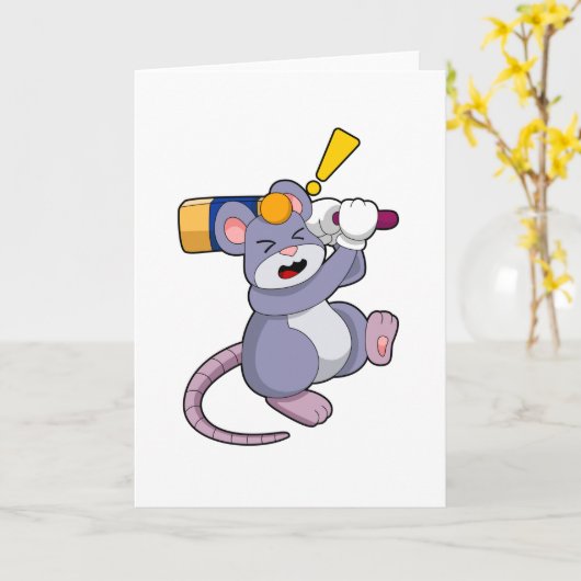 Muis bij Cricket met cricketbat Kaart (Gele Bloem)