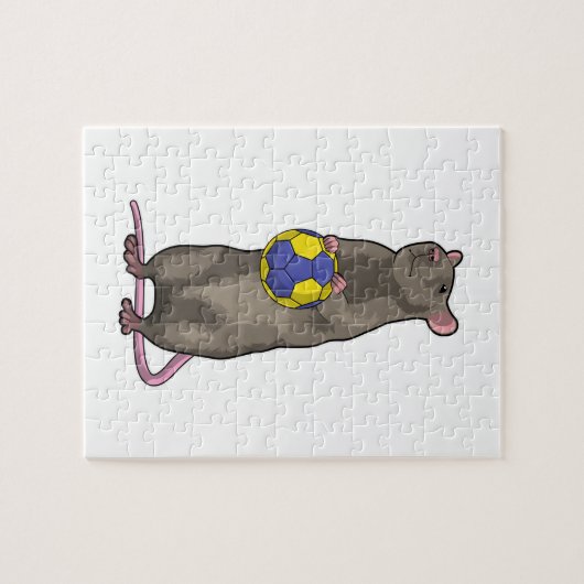 Muis bij handbalsport legpuzzel (Horizontaal)