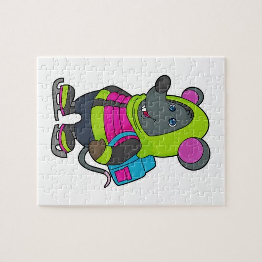 Muis bij Ice-skating met Ice-schaatsen en rugzak.p Legpuzzel (Horizontaal)