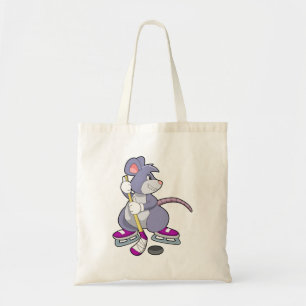 Muis bij ijshockey met ijshockeystick tote bag