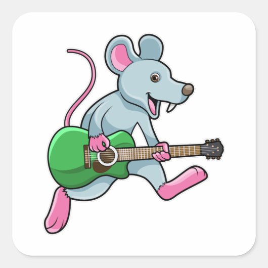 Muis bij Muziek met gitaar Vierkante Sticker (Voorkant)