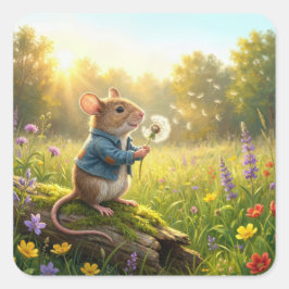 Muis Blaast Paardenbloemplanten Vierkante Sticker