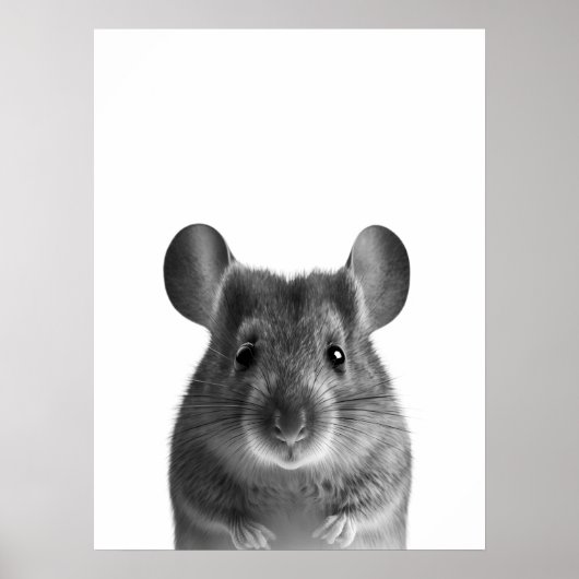 Muis Bosland Modern Portret zwart wit Poster (Voorkant)