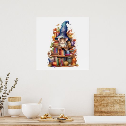 Muis bovenop boeken 2 poster (Keuken)