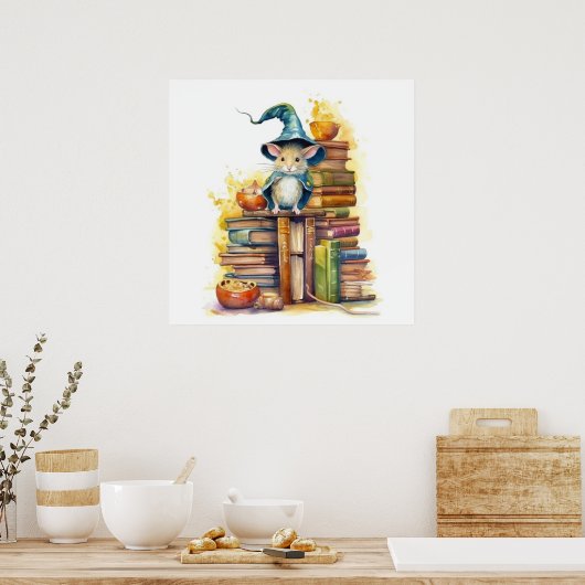 Muis bovenop boeken 5 poster (Keuken)