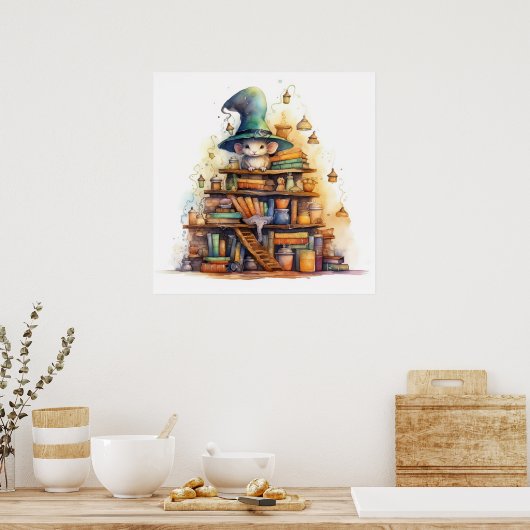 Muis bovenop boeken 6 poster (Keuken)
