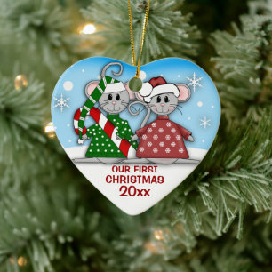 Muis Couple First Kerstversier Keramisch Ornament