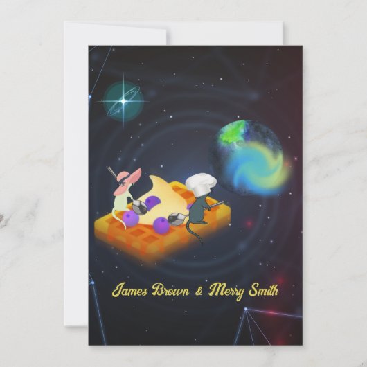 Muis Couple in Love Flying Waffle Space Wedding Kaart (Voorkant)