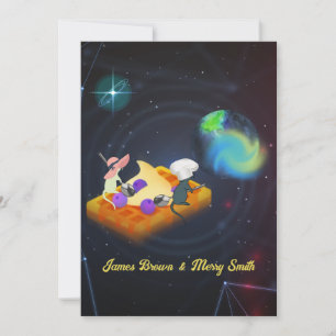 Muis Couple in Love Flying Waffle Space Wedding Kaart