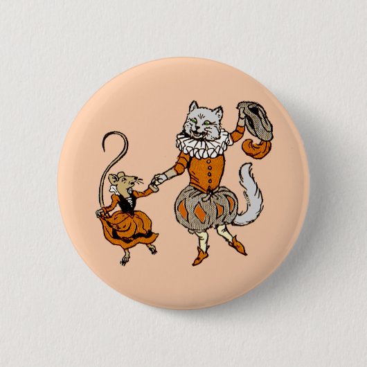 muis danst met een kat ronde button 5,7 cm (Voorkant)