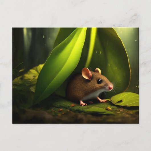 Muis die bescherming zoekt tegen de regen briefkaart (Voorkant)