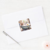 Muis die een bubbelbad neemt vierkante sticker (Envelop)