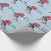 Muis die een grote roze roze houdt: Illustratie Cadeaupapier (Hoek)