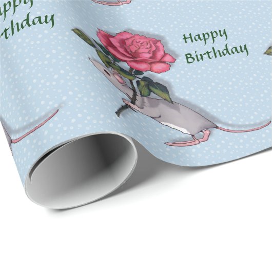 Muis die een grote roze roze houdt: Illustratie Cadeaupapier (Rol Hoek)