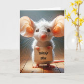 Muis die een karton vasthoudt Bedankt Teken Kaart (Gele Bloem)