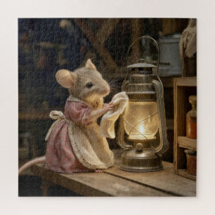 Muis die een oude lantaarn afstoft legpuzzel