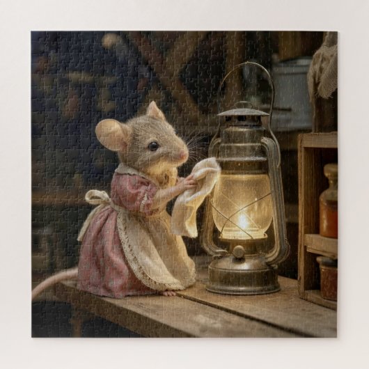 Muis die een oude lantaarn afstoft legpuzzel (Verticaal)