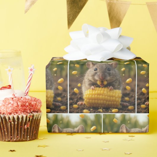 Muis die geniet van een kolf maïs cadeaupapier (Verjaardagsfeest)