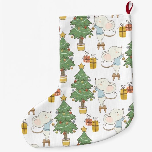 Muis die kerstboom decorreert grote kerstsok (Achterkant)