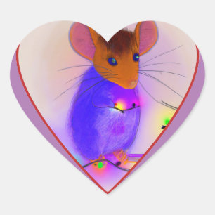 Muis die Kerstmis hangt, licht een schattige carto Hart Sticker