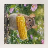 Muis die maïs eet aan de kolf legpuzzel (Horizontaal)