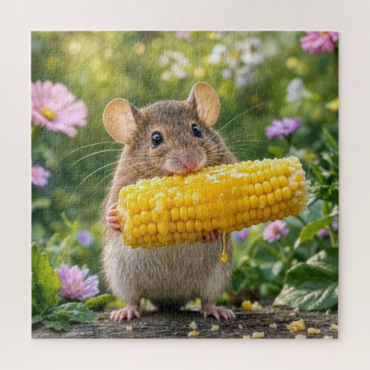 Muis die maïs eet aan de kolf legpuzzel (Verticaal)