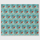 Muis die met een papieren vliegtuig vliegt cadeaupapier (Vlak)