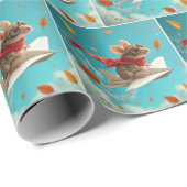 Muis die met een papieren vliegtuig vliegt cadeaupapier (Rol Hoek)
