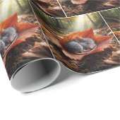 Muis die op een esdoornblad slaapt cadeaupapier (Rol Hoek)