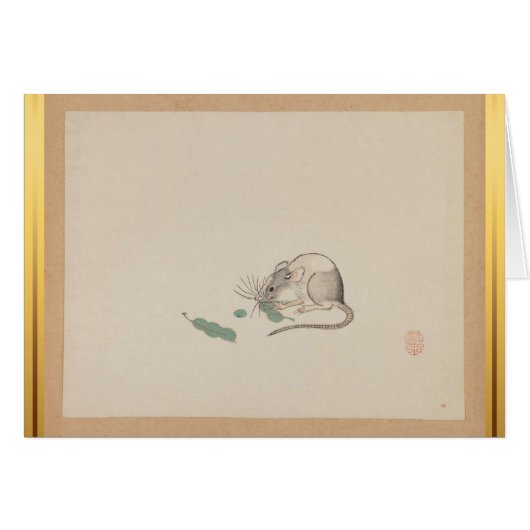 Muis die Pea Pods Chinese Rat Year Zodiac Card eet (Voorkant Horizontaal)