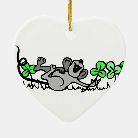 Muis die speelt in shamrocks keramisch ornament (Voorkant)