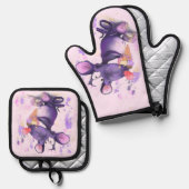 Muis Eat Ice Cream Grappig Ovenwant & Pannenlap Set (Voorkant / Achterkant)