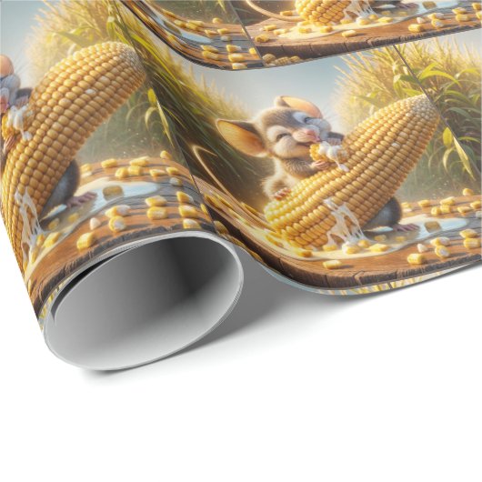 Muis eet maïs op de kolf cadeaupapier (Rol Hoek)