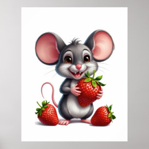 Muis en aardbei poster