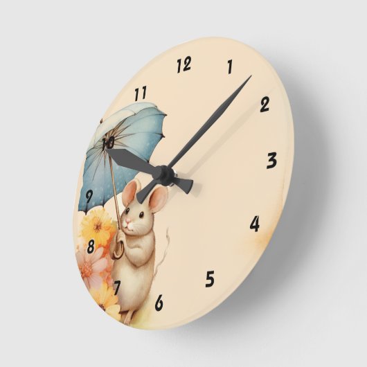 Muis en bloemen gekleurd papier blauw roze sinaasa ronde klok (Hoek)