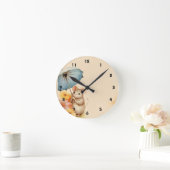 Muis en bloemen gekleurd papier blauw roze sinaasa ronde klok (Huis)