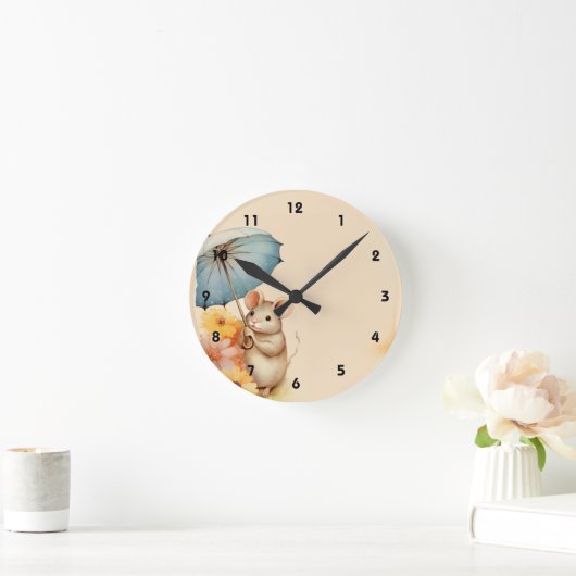 Muis en bloemen gekleurd papier blauw roze sinaasa ronde klok (Huis)