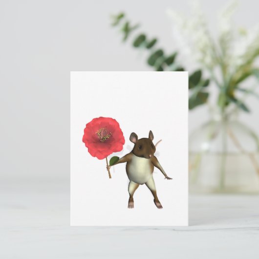 muis en camelia briefkaart (Staand voorkant)