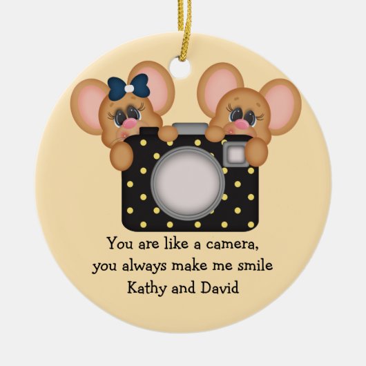 Muis en camera keramisch ornament (Voorkant)