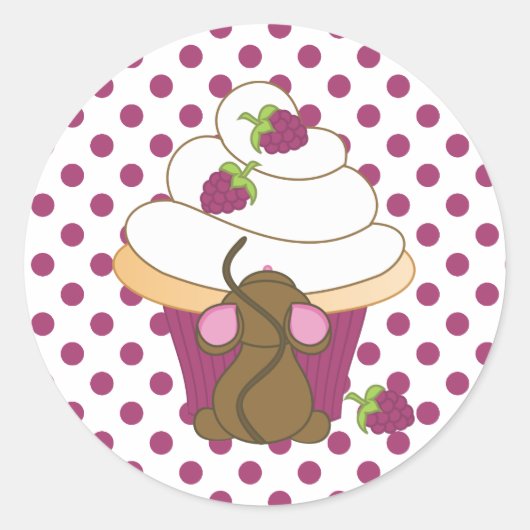 Muis en cupcake ronde sticker (Voorkant)